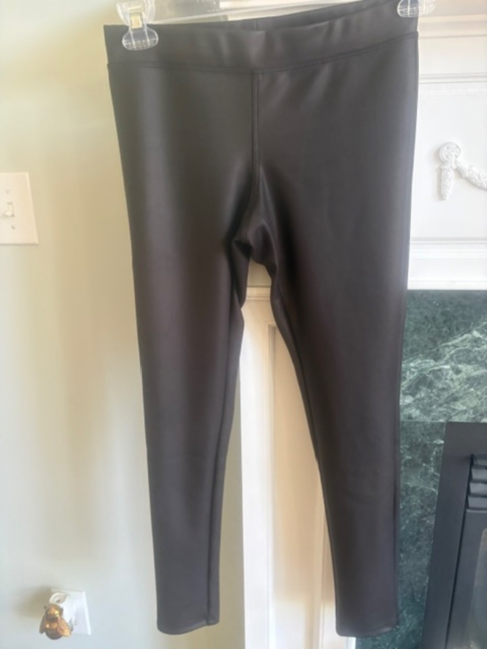 Express faux leather pleather black pull on leggings, size Small